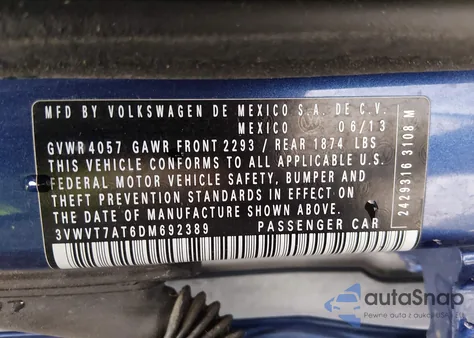 2013 Volkswagen Beetle 2.0T Turbo from USA, damaged, VIN 3VWVT7AT6DM692389